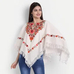 zamour Kashmiri Women's Wool Poncho Shrug Top Embroidery with Silk Lining image 5