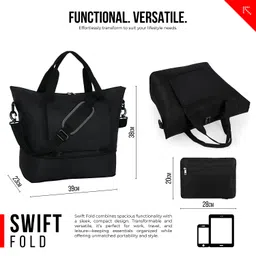 fatmug Foldable Ladies Travel Bag- Expandable Duffel - Extra Luggage Women Handbag (34L, Black) image 2