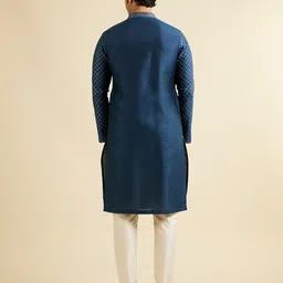 manyavar Men's Art Silk Lattice Patterned Kurta Set (2pcs) image 2