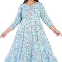 yash gallery Women's Rayon Stretchable Maternity Wear Floral Printed Anarkali Maxi Dress image 1