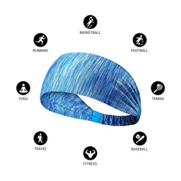 YOUBAMI Men & Women Sport Athletic Elastic Headband (Pack of 2), Stripe Grey & Blue image 4