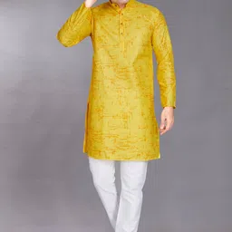 divisive Men's Printed Cotton Blend Linen Slim Fit Only Kurta image 2