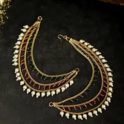 shining diva fashion Latest Stylish Fancy Bahubali Pearl Ear Chain Traditional Earrings for Women & Girls (16078er) image 5