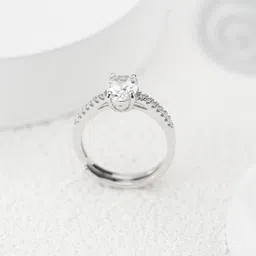 miss jo 92.5 Sterling Silver Opulent Oval Solitaire Ring, Adjustable Engagement Ring, Elegant Whites Collection, Gift for Women, BIS Hallmarked image 4
