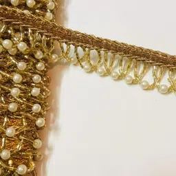 eera fashion icing private limited Eerafashionicing Golden Pearl And Beads Lace 9 Meter For Dresses, Crafts, Home Decor image 1