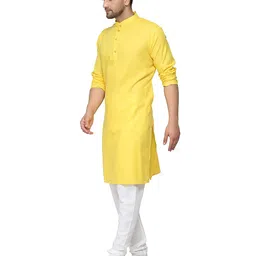 ashtang Men's Cotton Blend Solid Regular Fit Plain Kurta (PLN K= YLW 46_Yellow_3XL) image 4
