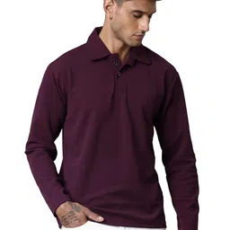 lewel Men's Stylish Textured Full Sleeve Polo T-Shirt (Wine) image 1