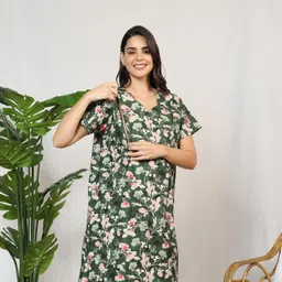 momtobe Women's Cotton Maxi Maternity Nighty/Feeding Nighty/Pregnancy Night Gown/A-Line Nursing Nighty with Zippers for Nursing Pre and Post Pregnancy image 5