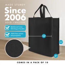 Simply Green Solutions Reusable Grocery Tote Bag Large 10 Pack - Black image 3