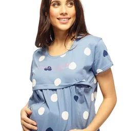 lotik Women's Cotton Heart & Gola Print Maternity & Feeding Nightsuit Set image 2
