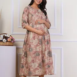 panji dukaan Women's Cotton Anarkali Maternity Dress, Pregnancy Dress,Feeding Kurti,Easy Brest Feeding Dress, with Both Side Zipper and Belt image 2