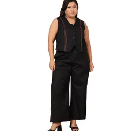 deebaco Solid Cotton Poplin Waistcoat with Pants Plsu Size Co-ord Set for Women's|V-Neck Sleeveless Regular Fit Stylish Summer Western Casual Wear Ladies Cord Set image 1