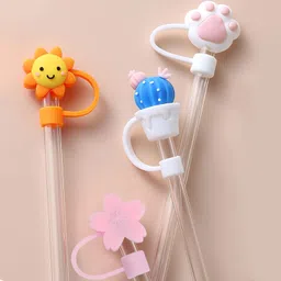 9up 9UP® 4Pcs Silicone Straw Cover Cap | Reusable Cute Cartoon Straw Cap | Dust-Proof Drinking Straw Tips Lids Cover (Size : 9mm, Multi-Design) image 1
