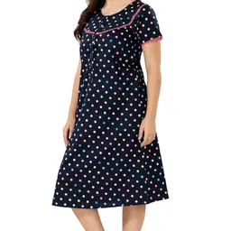 piu Women's Front Open Cotton Maternity Nighty | Polka Dot Printed Calf Length Maxi | Comfortable Sleepwear | Feeding Nightwear | Breathable Post Pregnancy image 3