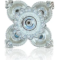 BENGALEN Diya German Silver Oil Lamp with Red Velvet Box Silver Plated Panchmukhi Dia Pooja Items Home Decoration Puja Gifts Handmade Diwali Gift Traditional Indian Dhanteras Deepawali Upahaar image 2