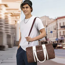 half moon 35L Travel Duffle | Stylish & Spacious Weekender Premium Vegan Leather Duffle Bag for Travel for Men and Women | Holiday Cabin Bag with Detachable Shoulder Strap image 4