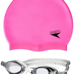 i-swim MENS COSTUME IS-5508 BLACK ROYAL MANTONGNI WITH POCKET SIZE FREE SIZE WITH GOGGLES SILICON JOINTLESS WITH BOX BLACK AND 100% SILICONE SWIMMING CAP PLAIN PINK image 3