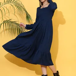 sheetal associates Women's Casual Full Sleeve Crepe Fit & Flare Dress | Comfortable Relaxed Fit Summer Party Dress image 5