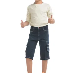a h zeeshan Men's Cargo Denim Shorts, Navy Blue, Knee Length, Multi-Pocket Design image 4