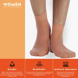 supersox Women's Ankle Length Plain Socks - Pack of 3 (Skin) image 4