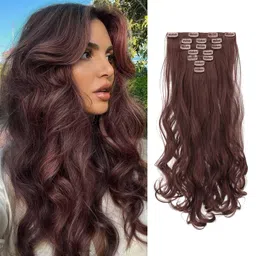 FESHFEN Clip in Hair Extensions 7 PCS Full Head 20 inch Curly Wave Synthetic Clip Hair Piece Wavy Hairpiece for Women Girls image 1