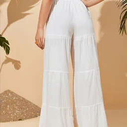 shasmi Women's Solid Ruffle Hem Plazzo Sharara Loose Trousers (Plazzo 68) image 2