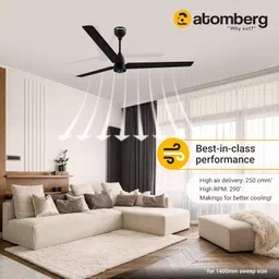 atomberg Renesa 1400mm BLDC Ceiling Fan with Remote Control | BEE 5 star Rated Energy Efficient Ceiling Fan | High Air Delivery with LED Indicators | 2+1 Year Warranty (Midnight Black) image 3