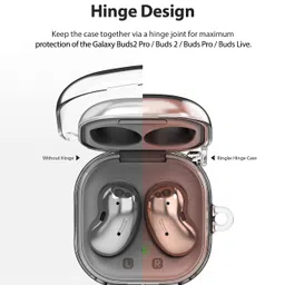 Ringke Hinge Case Designed for Samsung Galaxy Buds FE (2023) / Buds 2 Pro (2022) / Buds 2 (2021) / Buds Pro (2021) / Buds Live (2020) Case Cover Hard Poly Carbonate Accessory with Carabiner - Clear image 4