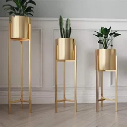generic NAAZ HOME CREATION Modern Metal Floor Flower Stands Planter for Living Room Bedroom Display Plant Stand Tall Indoor Plant Stand with Planter Pot (Gold) image 1