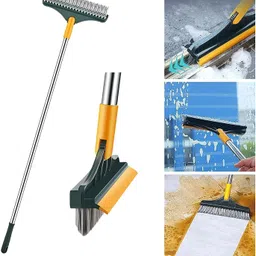 generic Bathroom Cleaning Brush with Wiper 2 in 1 Tiles Cleaning Brush Floor Scrub, Brush with Long Handle 120° Rotate Floor Cleaning Brush Home Kitchen Bathroom Cleaning Accessories (2 in 1 Brush) image 1
