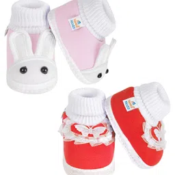 neska moda Set Of 2 Pair Unisex Baby Booties for 6 to 12 Months (Red,Pink) image 3