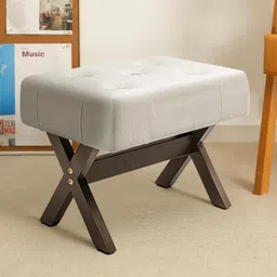 houchics Foot Stool, Small Foot Stools Ottoman Upholstered, Velvet Foot Rest for Couch & Chair with Non-Slip Wood Legs, Padded Footstools and Ottomans Small for Bedroom, Living Room, Office, Entryway(Grey) image 3
