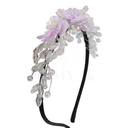 Samyak Pearl & Crystal Hair Band Accessories For Women & Girls, Stylish Tiara Headband For Wedding Party Juda Bun Fashion For Bridal Hair Decoration Accessory image 1