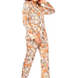 sky fly Women fashion trendy latest Multi-Print full sleeves Polycotton blazer with trouser-115 (2pcs Set)-WHITE-ORANGE-MEDIUM image 4