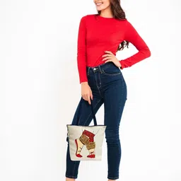 the purani jeans Hand-Printed Tote Bag with Classical Design–Reusable, Zipper Closure For Women & Girls image 5