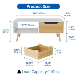 Cozy Castle Modern Coffee Table, Wooden Cocktail Table with Storage, Minimalist Hallway Table, Mid Century Modern Coffee Table for Living Room Apartment Reception, White image 2