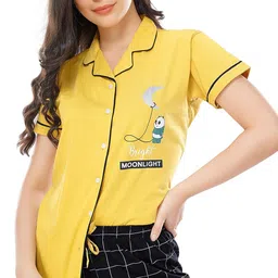 zeyo Women's Cotton Checks Printed Relaxed Night Suit Set Of Shirt & Pyjama 5239 image 2
