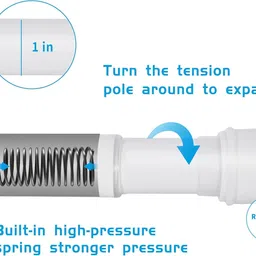 HomeCloud Shower Curtain Rod without Drilling "41inch to 70inch" Adjustable Iron Shower Rod, Expandable (No Tools Needed), Sturdy & Rust-Proof Curtain Rod, White | (White, Pack Of 1) image 3