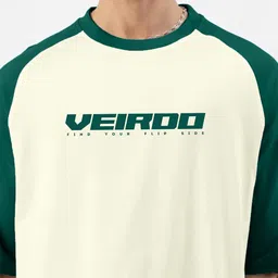 veirdo 100% Pure Cotton Round Neck Cool Front Chest Typographic Logo Printed Raglan Sleeve T-Shirt for Men (Colors: White, Black, Swanwhite, Beige & Grey) image 4