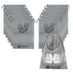 rusabl Shoe Bag for Travel (Pack of 12, Grey) Non Woven, See Through Window, Drawstring Closure, Travel Organiser Pouch for Women & Men Sports Shoes, Sandals, Slippers, Footwear Cover for Travelling image 1