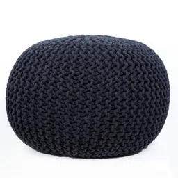 Fernish Decor Cotton Hand Knitted Pouf Ottoman Foot Stool for Bedroom, Living Room, 50x50x35 cm (Charcoal/Dark Grey) image 3