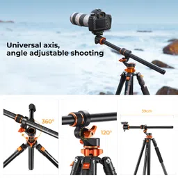 K&F Concept 90 inch/230cm Ultra High Camera Tripod,Horizontal Overhead Shooting Travel Tripods with Metal Ball Head 10KG Load Capacity,Detachable Monopod, for Indoor and Outdoor Use T254A7+BH-28L image 3