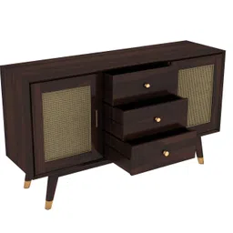 NEW LOOK FURNITURE Sheesham Wood TV Unit|Wooden Sideboard Cabinet for Living Room | Solid Wood Kitchen Cabinets with Drawers & Door | Storage Unit for Home Office (N-Walnut) image 3