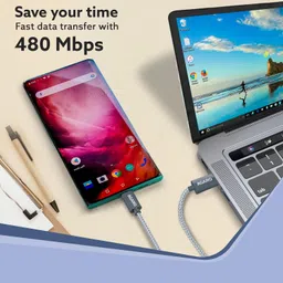 AGARO Type C to Type C Cable, 60W, 4A, Supports PD, Nylon Braided Fast Charging Cable Compatible With Type C Devices Including Android Phone, iPhone, Laptop & MacBook, 1.5M, 480 Mbps Data Transmission image 3