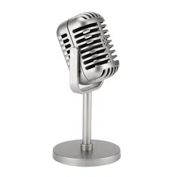 Facmogu Classic Retro Style Fake Vintage XLR Microphone Model with Stand, Antique Microphone Decor for Party Decorations - Silver image 1