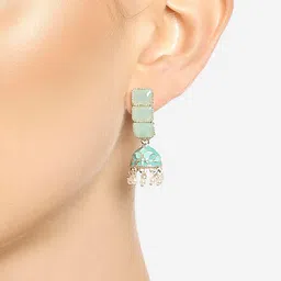 zaveri pearls Mint Green Enamel Ethnic Style Jhumki Earring For Women-ZPFK16526 image 3