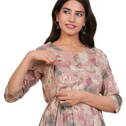 panji dukaan Women's Cotton Anarkali Maternity Dress, Pregnancy Dress,Feeding Kurti,Easy Brest Feeding Dress, with Both Side Zipper and Belt image 1