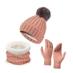 merishopp Winter Hat Scarf Gloves Set Winter Cap Neck Warmer for Running Skiing Hiking Pink|Clothing, Shoes & Accessories | Womens Accessories | Hats image 4