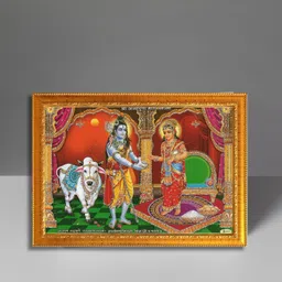 CRAFT QUEST Shiva & Maa Annapurna devi sitting on throne photo frame with Acrylic Glass for Kitchen Worship (8 X 6 Inches, Golden) image 3