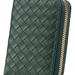 elios Women's Card Holder Wallet Woven Pattern Vegan Leather Card Holder Compact Ladies Purse with 9 Card Slots, and RFID Blocking | Zip Closure | Mini Purse for Women (Green) image 1